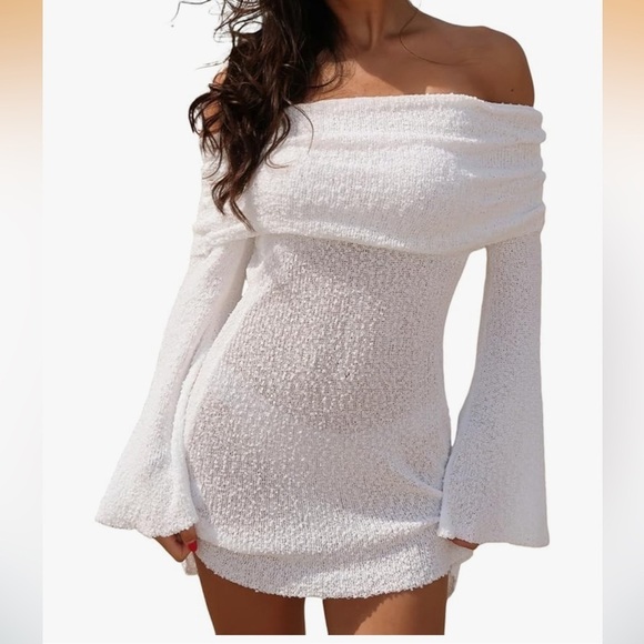 Dresses & Skirts - Elegant Off-Shoulder White Dress /swim cover